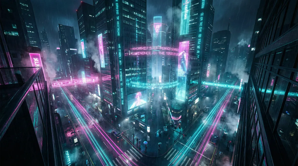 吃瓜群众 竖屏短剧平台首页背景 - 赛博朋克都市夜景